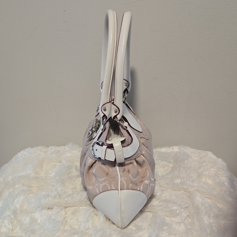 Salvatore Ferragamo Gancini Satchel in Blush Jacquard and White Leather - Picture 3 of 11
